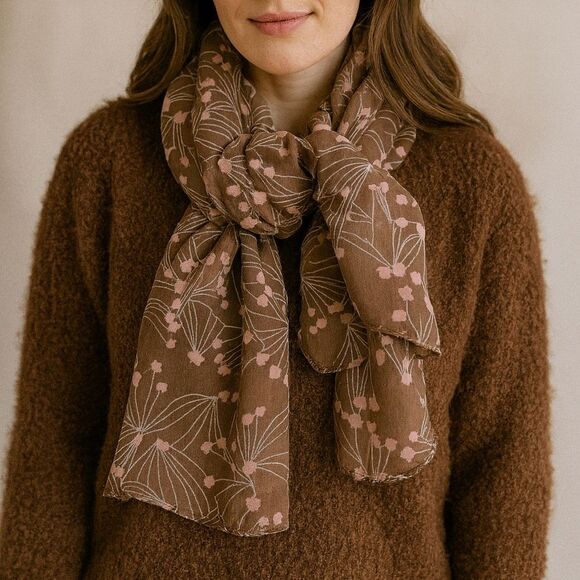 40x40 Brown Pink Floral Scarf Square Neck Shawl Chiffon Fairy Coquette Shabby Ch - Picture 1 of 5